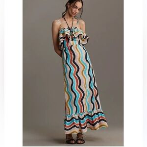 NWT Farm Rio Women’s Ruffle Colorful Cotton Maxi Dress Sz Small Boho Resortwear
